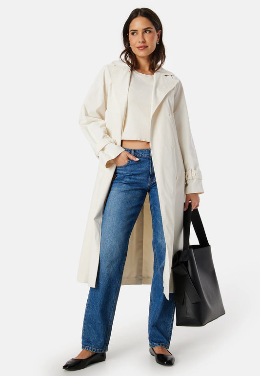 Dames Trenchcoat | Crème | Lange Elegante Jas met Knopen