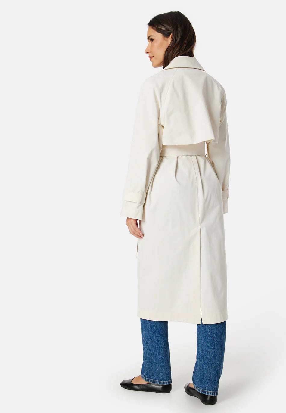 Dames Trenchcoat | Crème | Lange Elegante Jas met Knopen