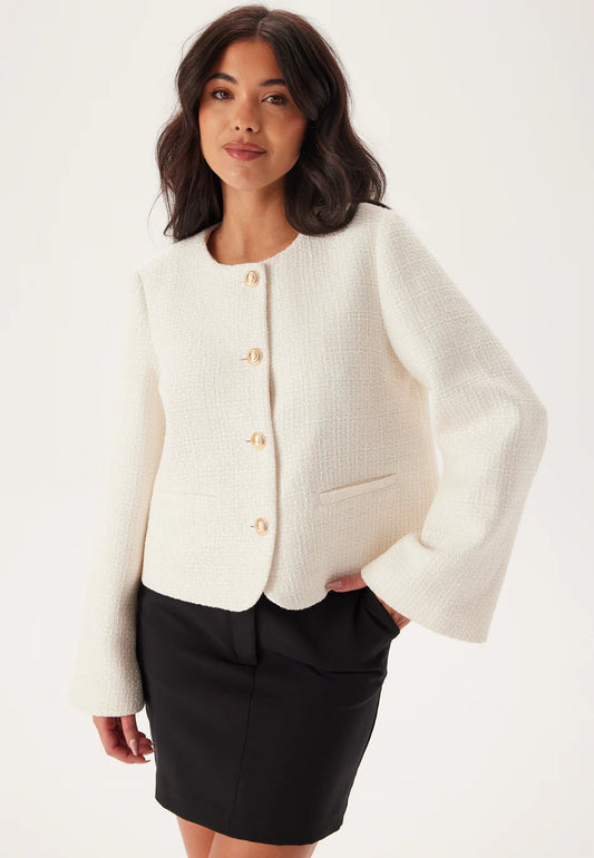 Dames Blazer | Wit | Bouclé Stof | Goudkleurige Knopen