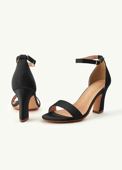 Dames Sandaal Zwart | Blokhak | Enkelbandje | Suède-look