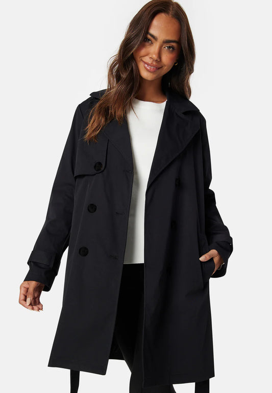 Dames Trenchcoat | Zwart | Dubbel­rij Knopen & Tijdloos Design