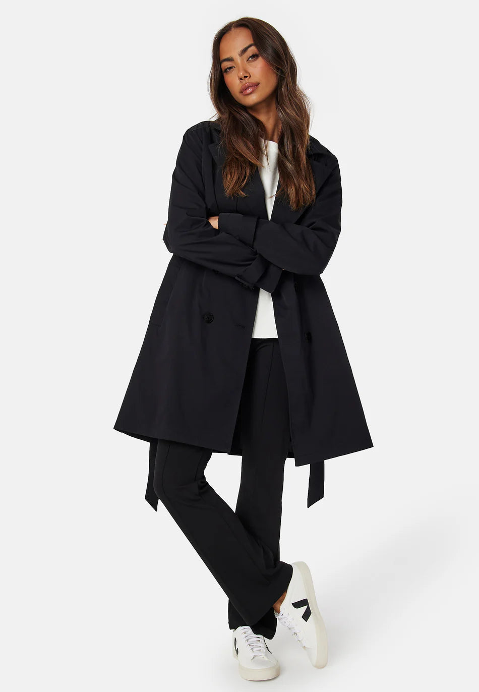 Dames Trenchcoat | Zwart | Dubbel­rij Knopen & Tijdloos Design
