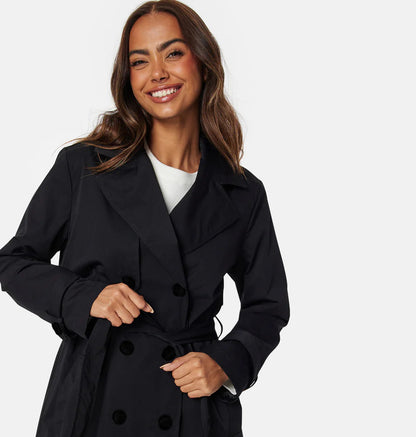 Dames Trenchcoat | Zwart | Dubbel­rij Knopen & Tijdloos Design