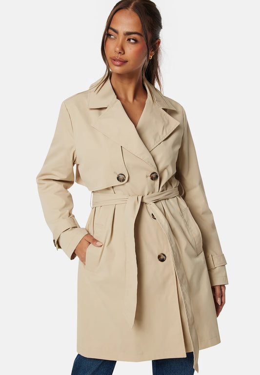 Dames Trenchcoat | Beige | Dubbel­rij Knopen & Tailleceintuur