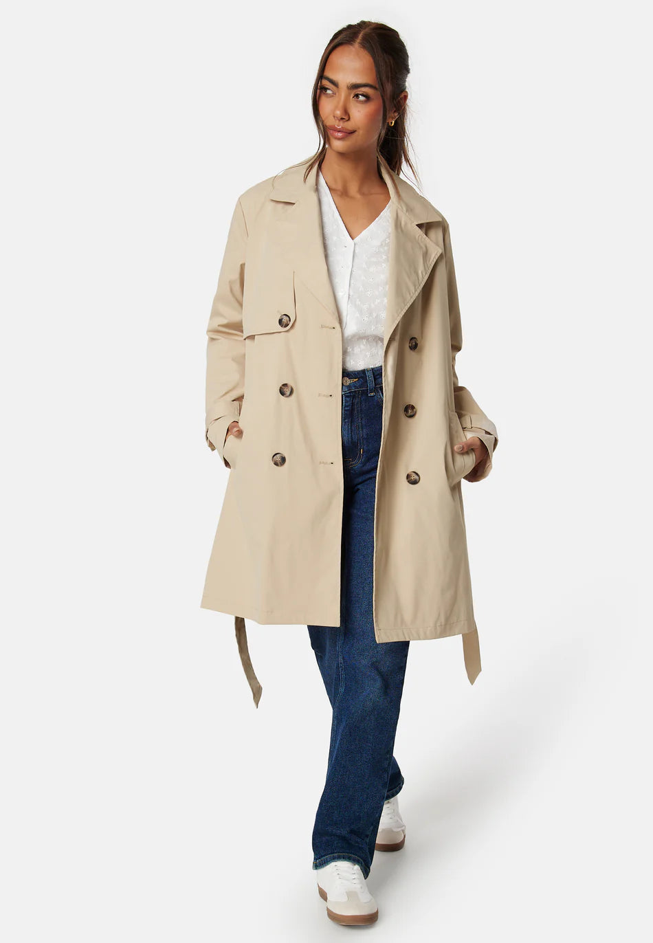Dames Trenchcoat | Beige | Dubbel­rij Knopen & Tailleceintuur
