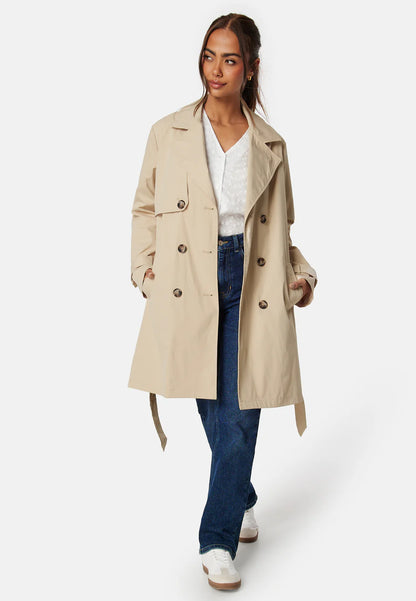 Dames Trenchcoat | Beige | Dubbel­rij Knopen & Tailleceintuur