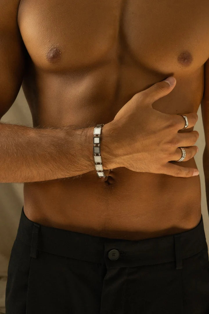 Carlos | Mannen zilveren metalen blok armband