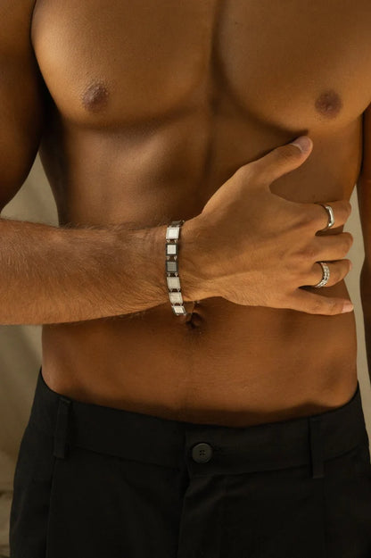 Carlos | Mannen zilveren metalen blok armband