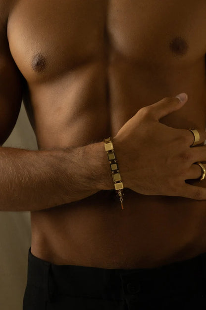 Benjamin | Mannen gouden metalen blok armband