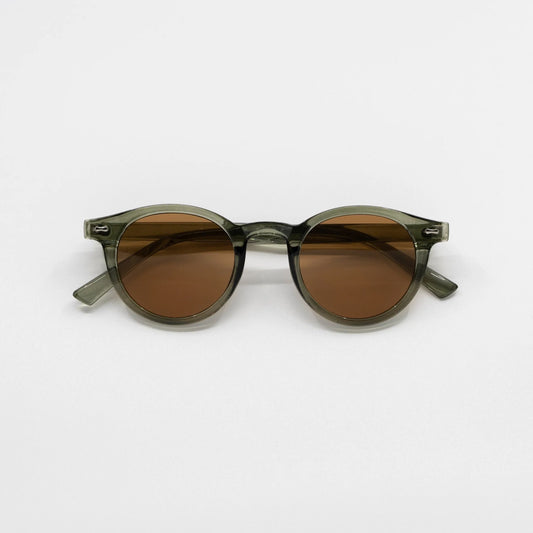 Olive | Zonnebril met bruine glazen | Transparant groen montuur